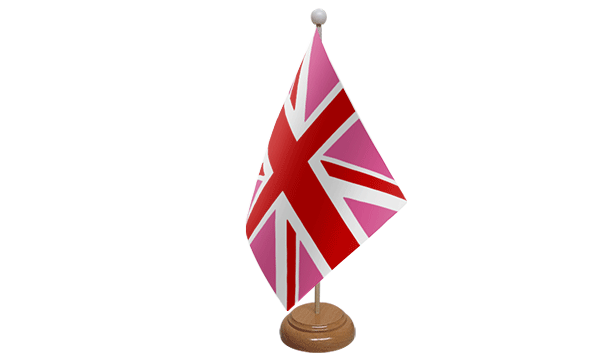 Union Jack Pink Small Flag with Wooden Stand